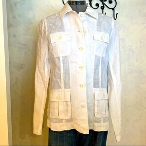 Loft Size small White 100% linen Safari Military Jacket White